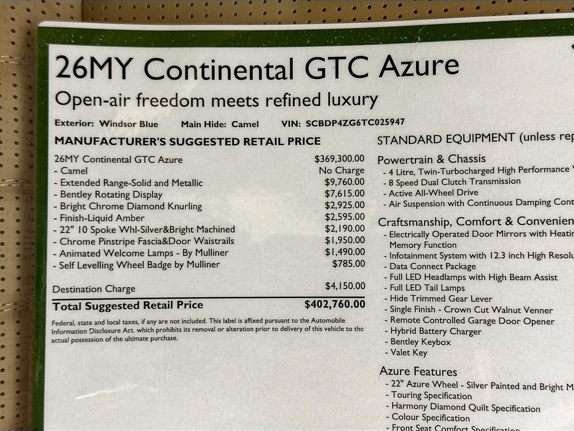 new 2026 Bentley Continental GTC car