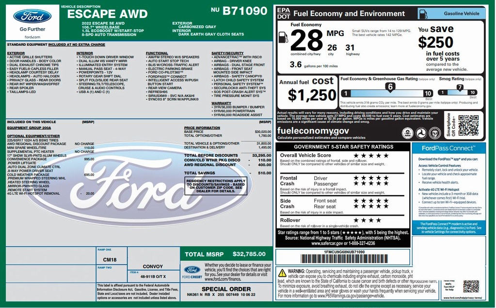 used 2022 Ford Escape car, priced at $23,200