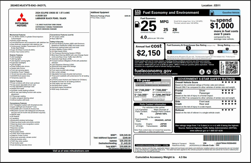 used 2024 Mitsubishi Eclipse Cross car, priced at $19,700