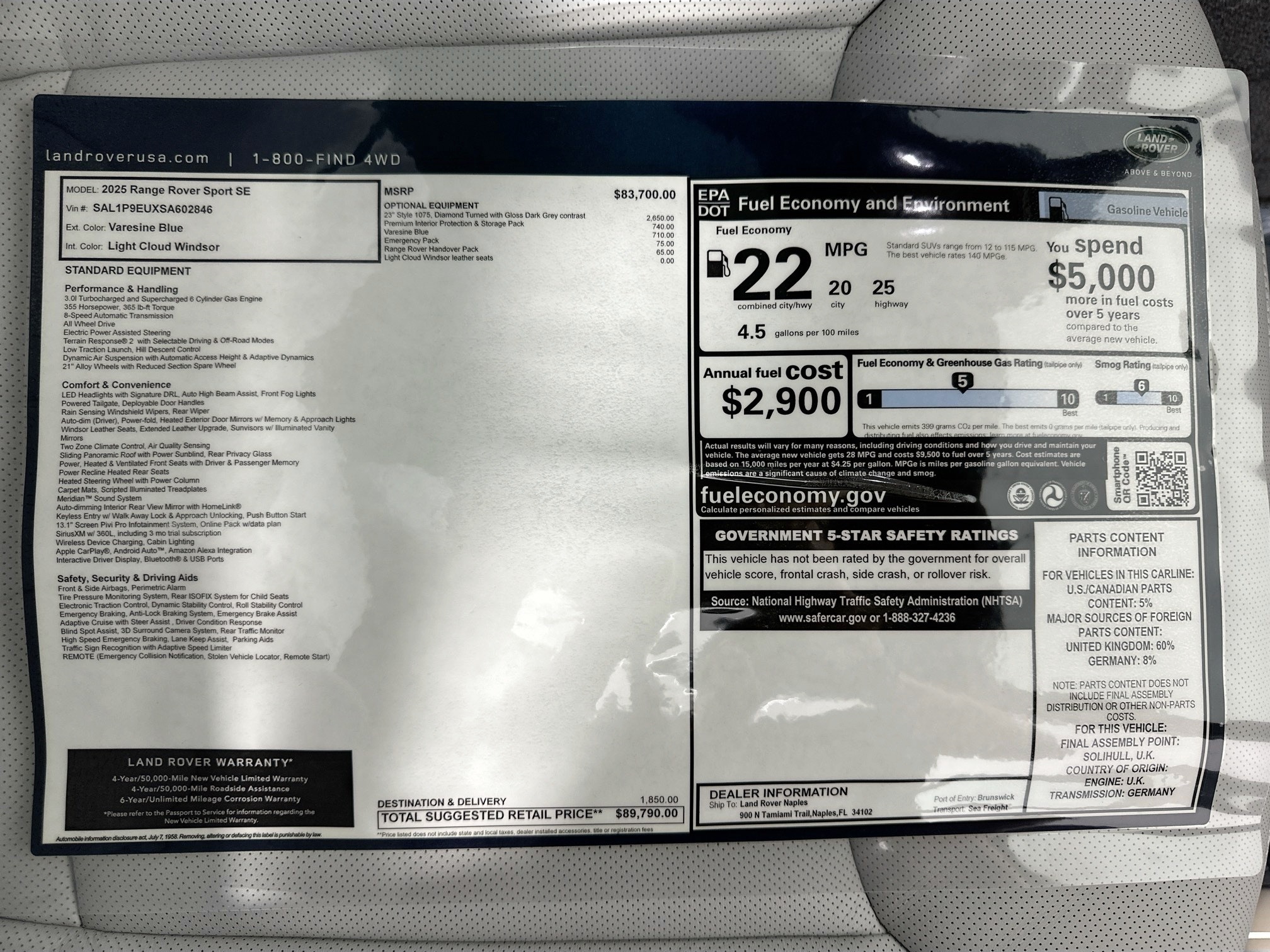 new 2025 Land Rover Range Rover Sport car, priced at $89,790