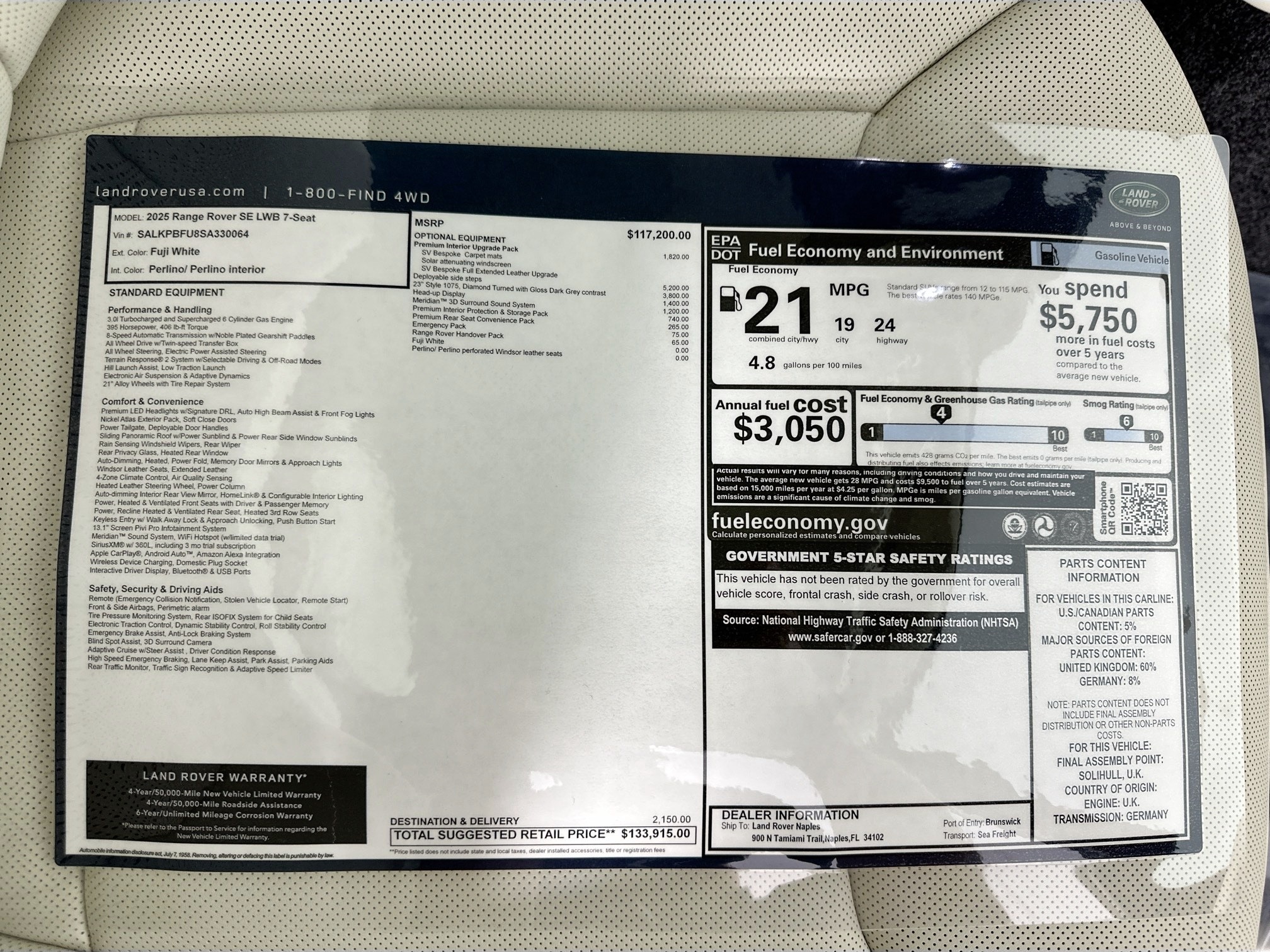 new 2025 Land Rover Range Rover car, priced at $133,915