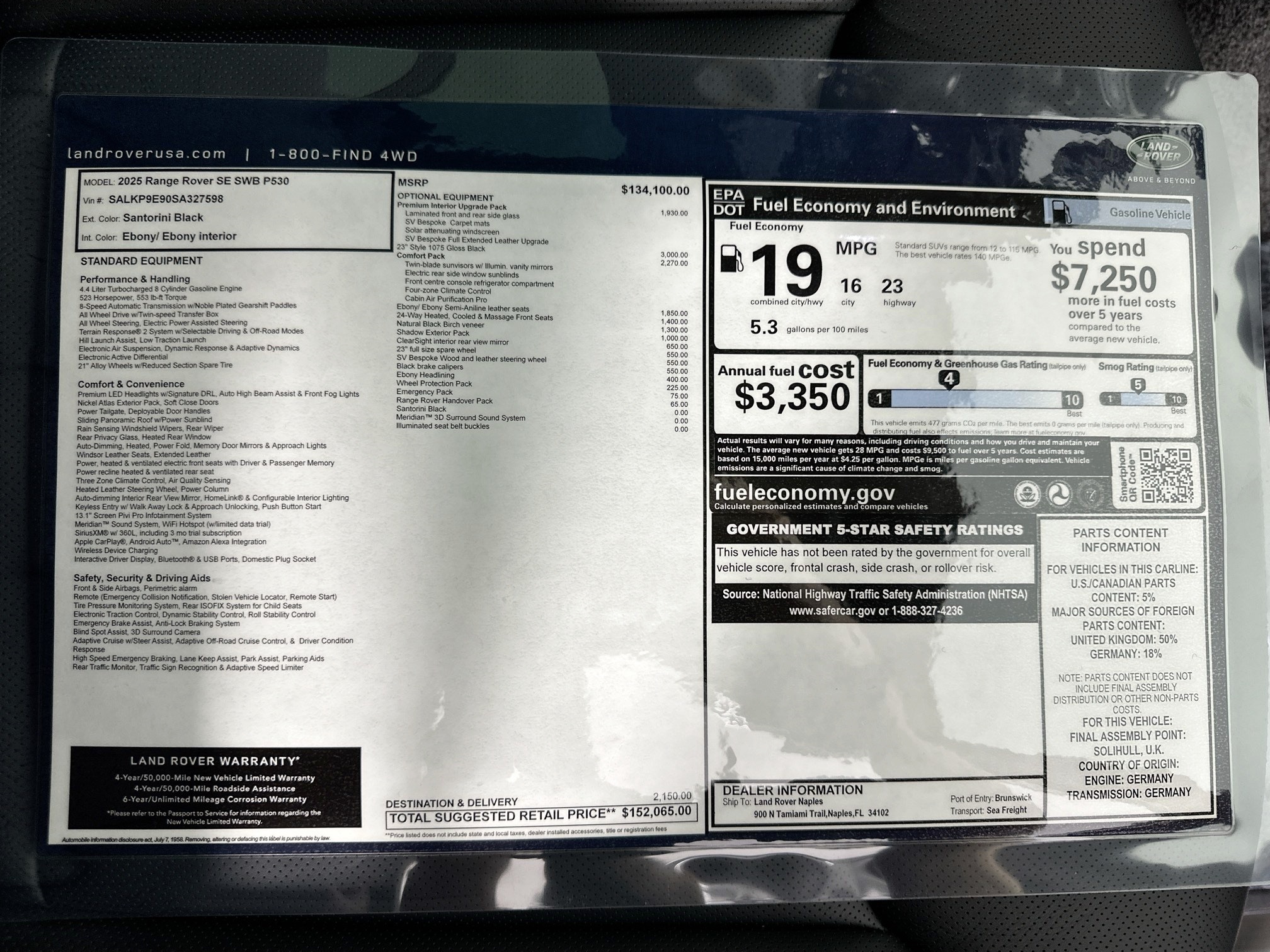 new 2025 Land Rover Range Rover car, priced at $152,065