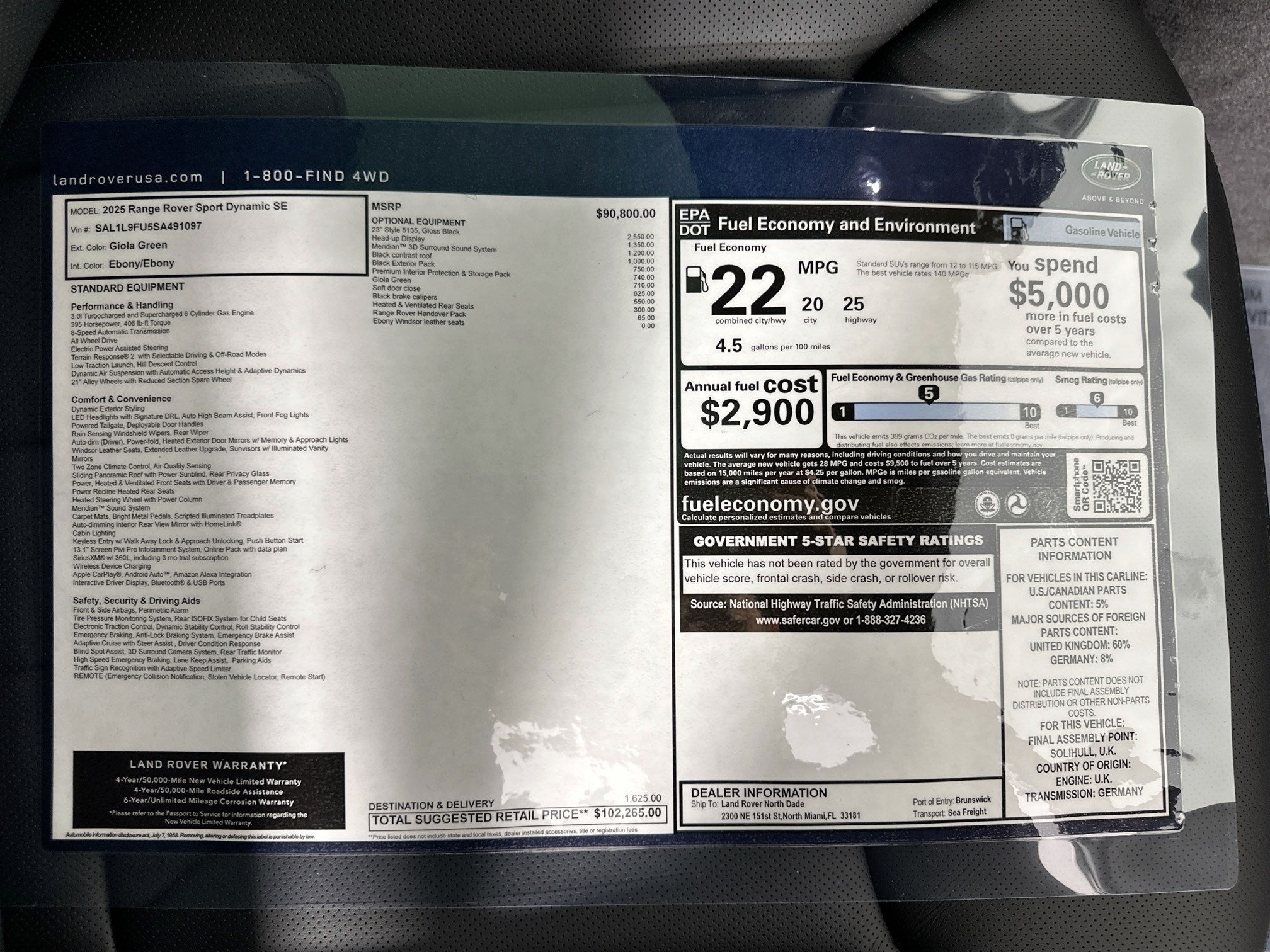 new 2025 Land Rover Range Rover Sport car, priced at $102,265