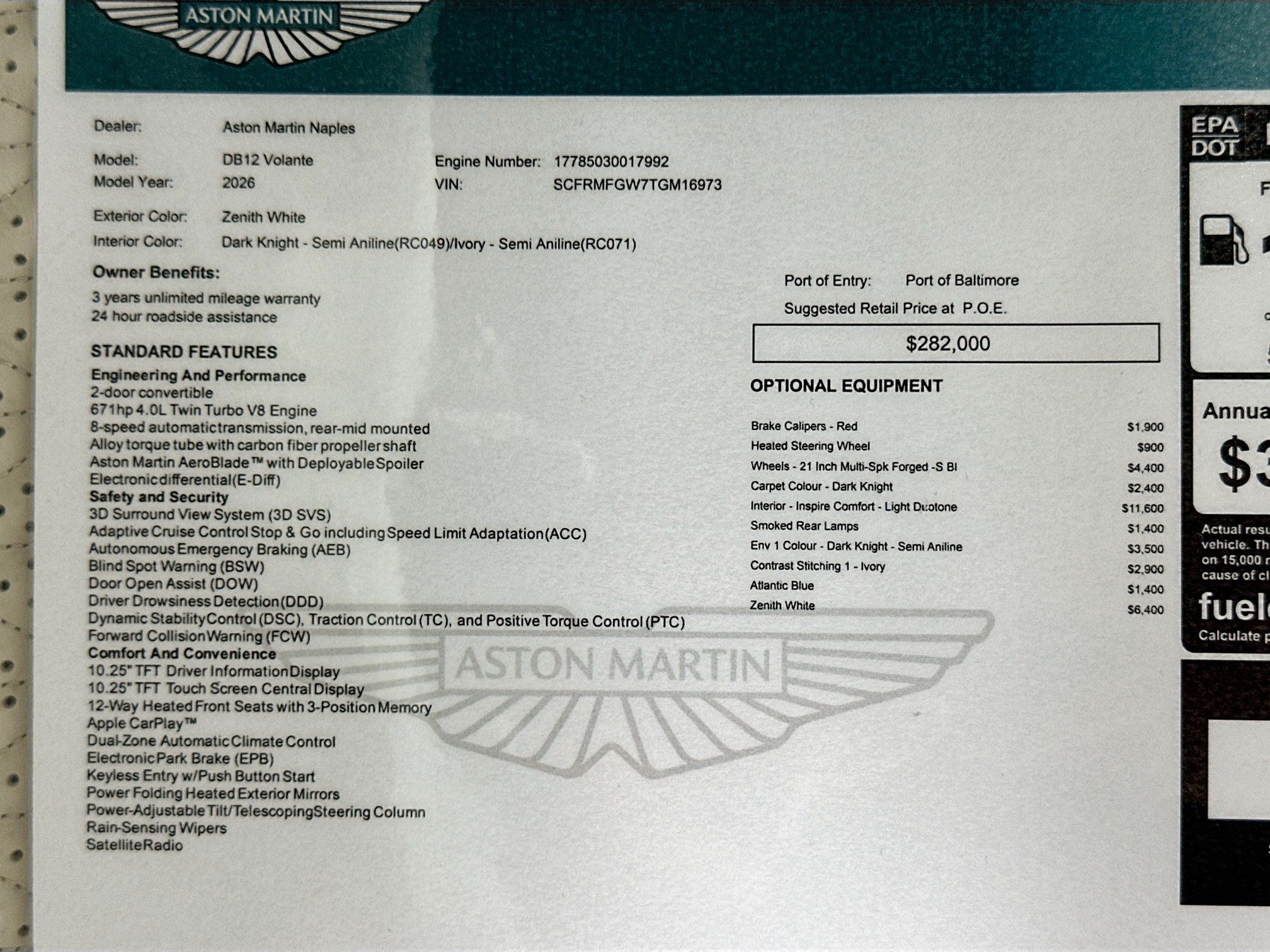 new 2026 Aston Martin DB12 Volante car, priced at $342,100