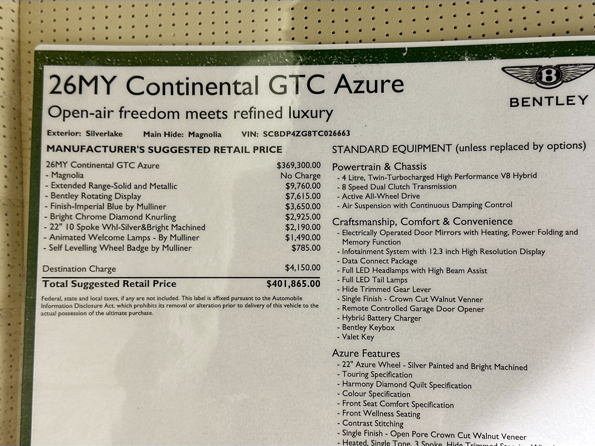 new 2026 Bentley Continental GTC car