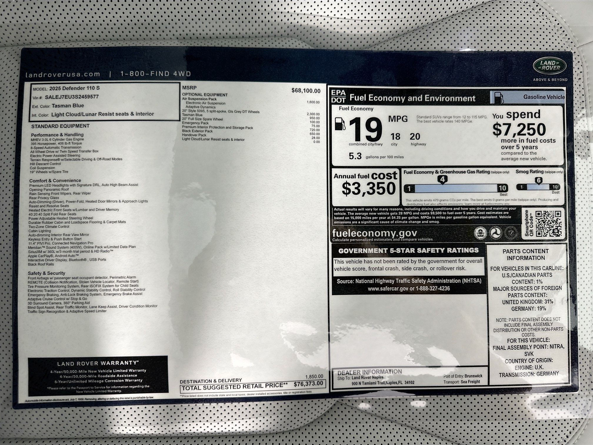 new 2025 Land Rover Defender 110 car, priced at $76,373