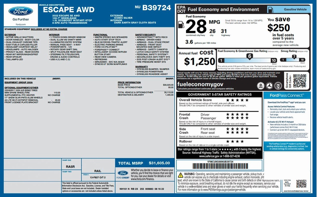 used 2022 Ford Escape car, priced at $22,500
