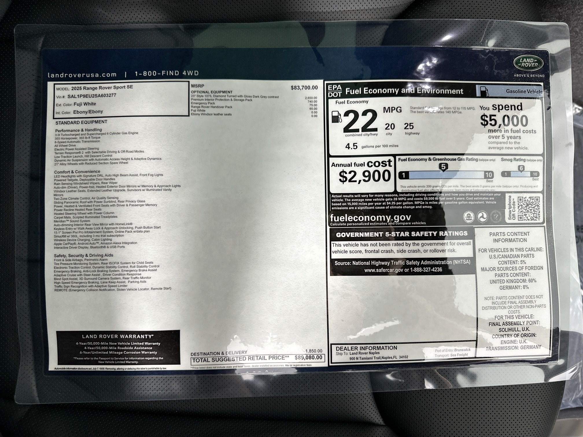 new 2025 Land Rover Range Rover Sport car, priced at $89,080