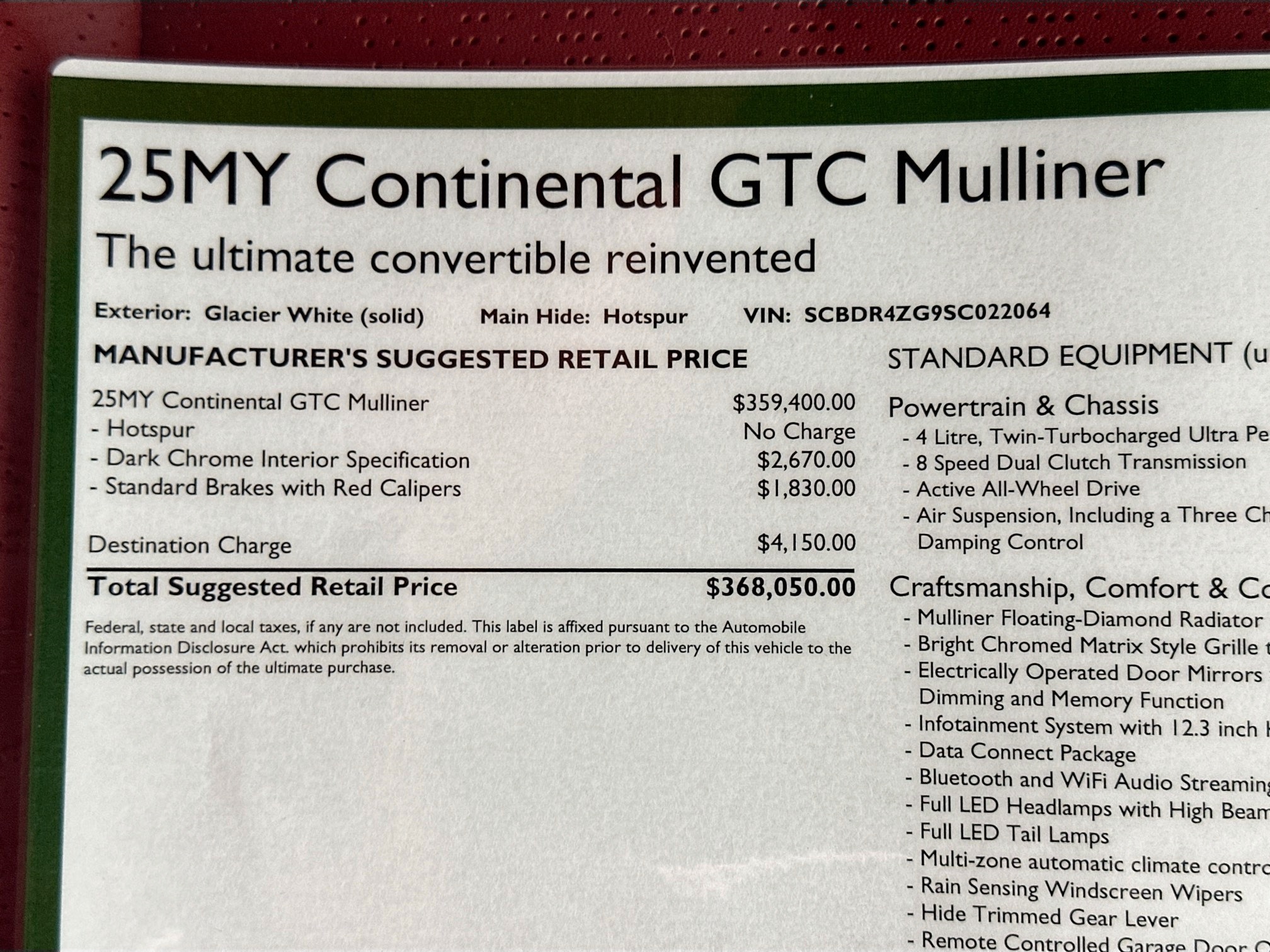 new 2025 Bentley Continental GTC car