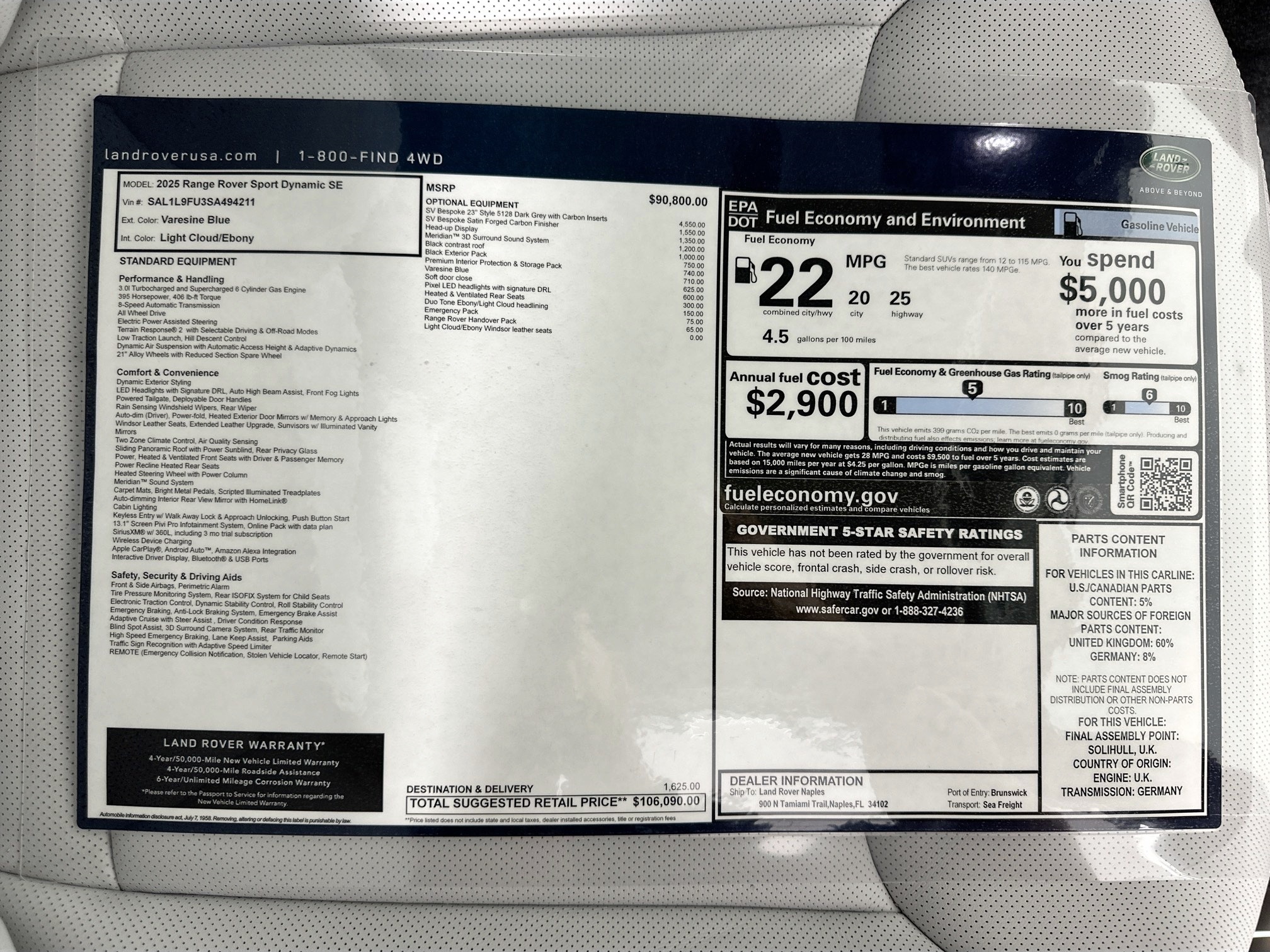 new 2025 Land Rover Range Rover Sport car, priced at $106,090