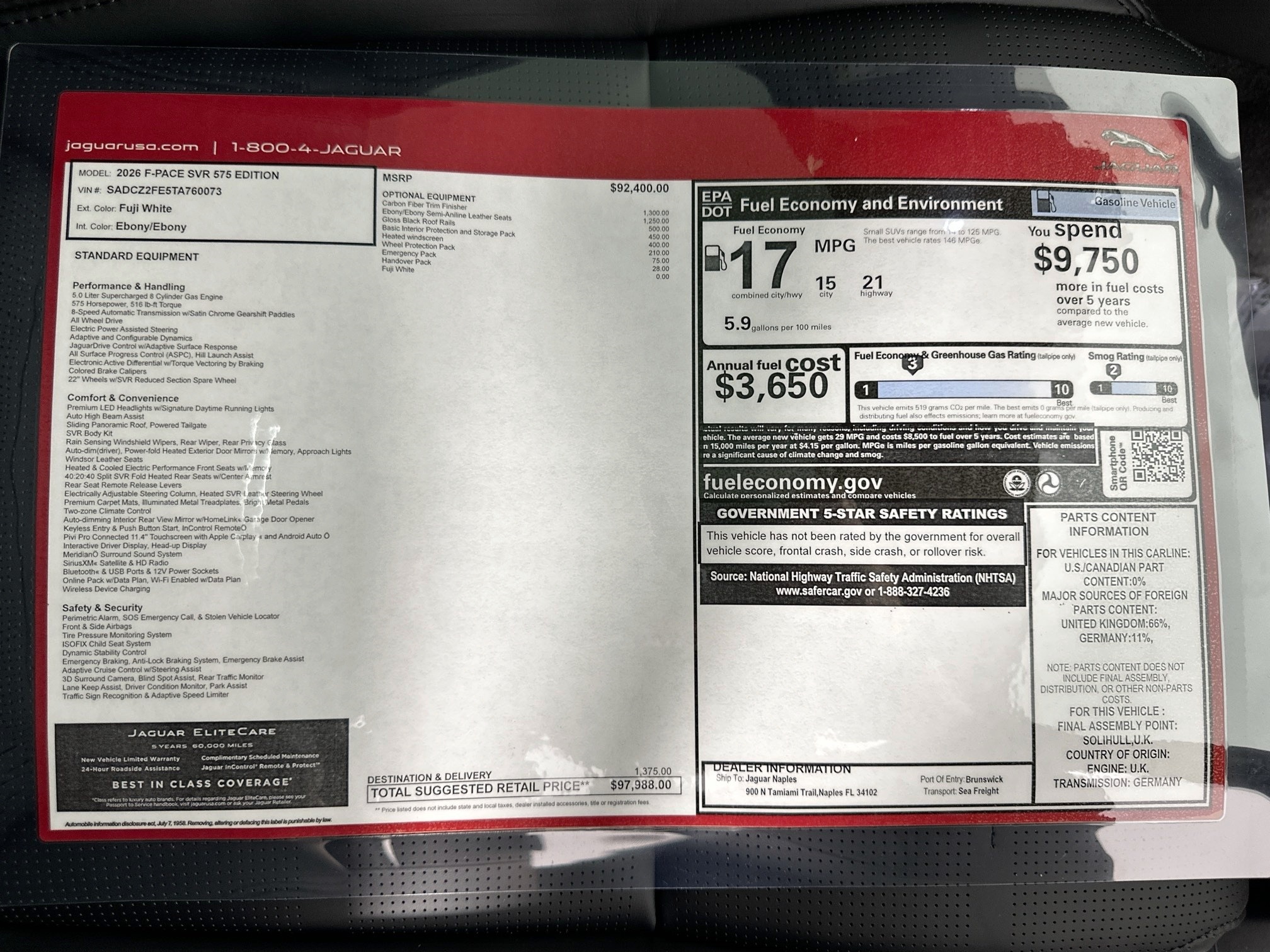 new 2026 Jaguar F-PACE car, priced at $97,988