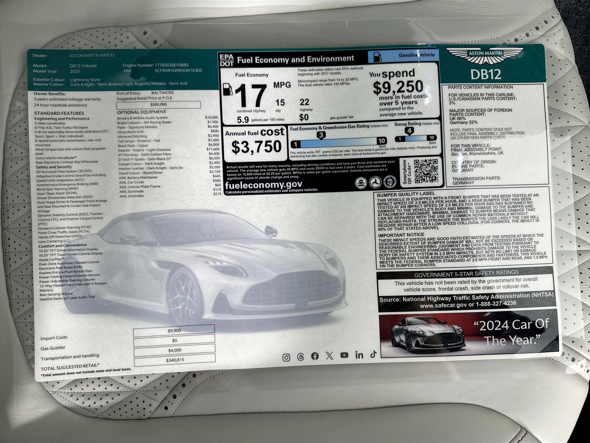 new 2025 Aston Martin DB12 Volante car, priced at $340,815