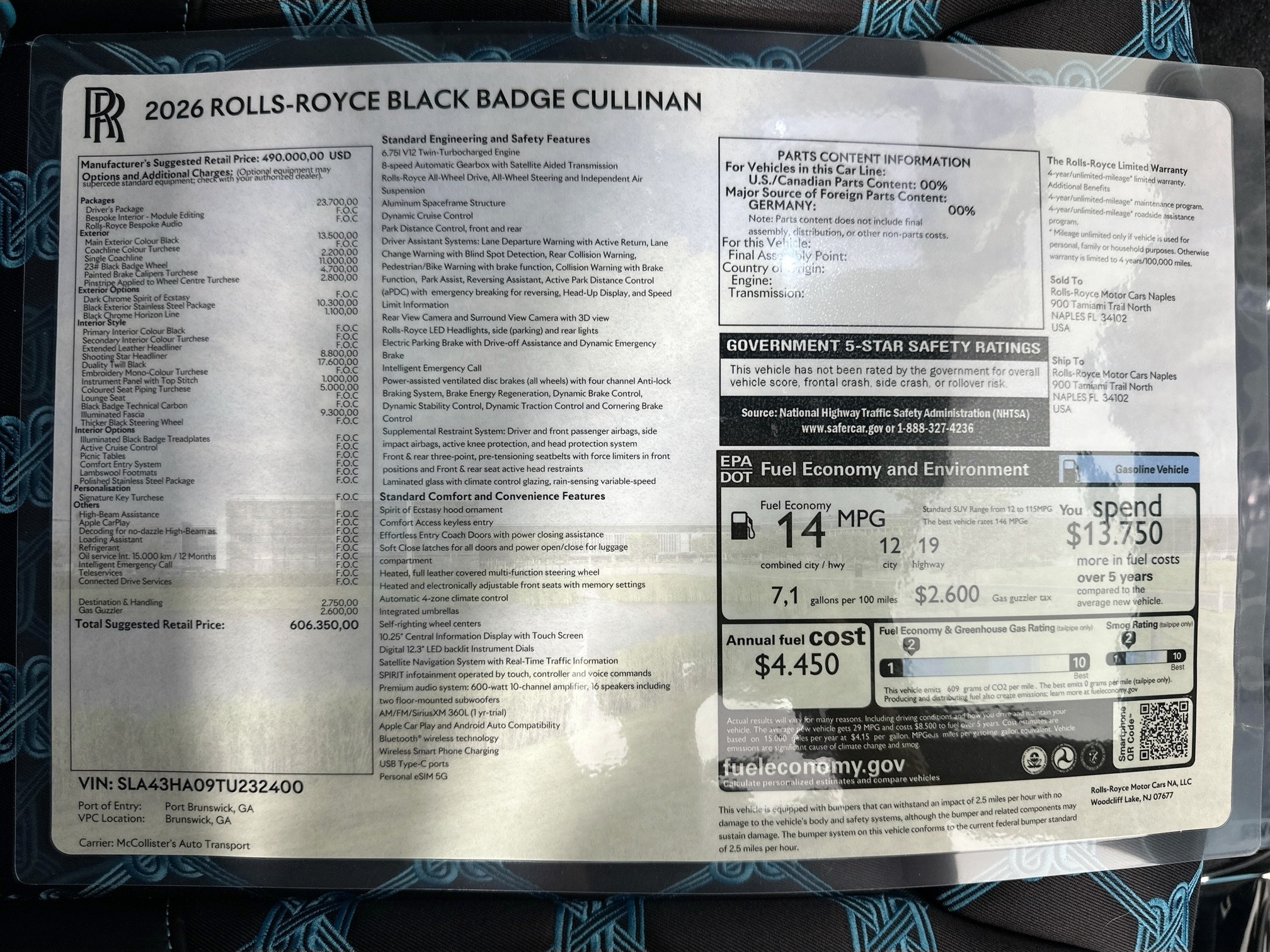 new 2026 Rolls-Royce Cullinan car, priced at $606,350