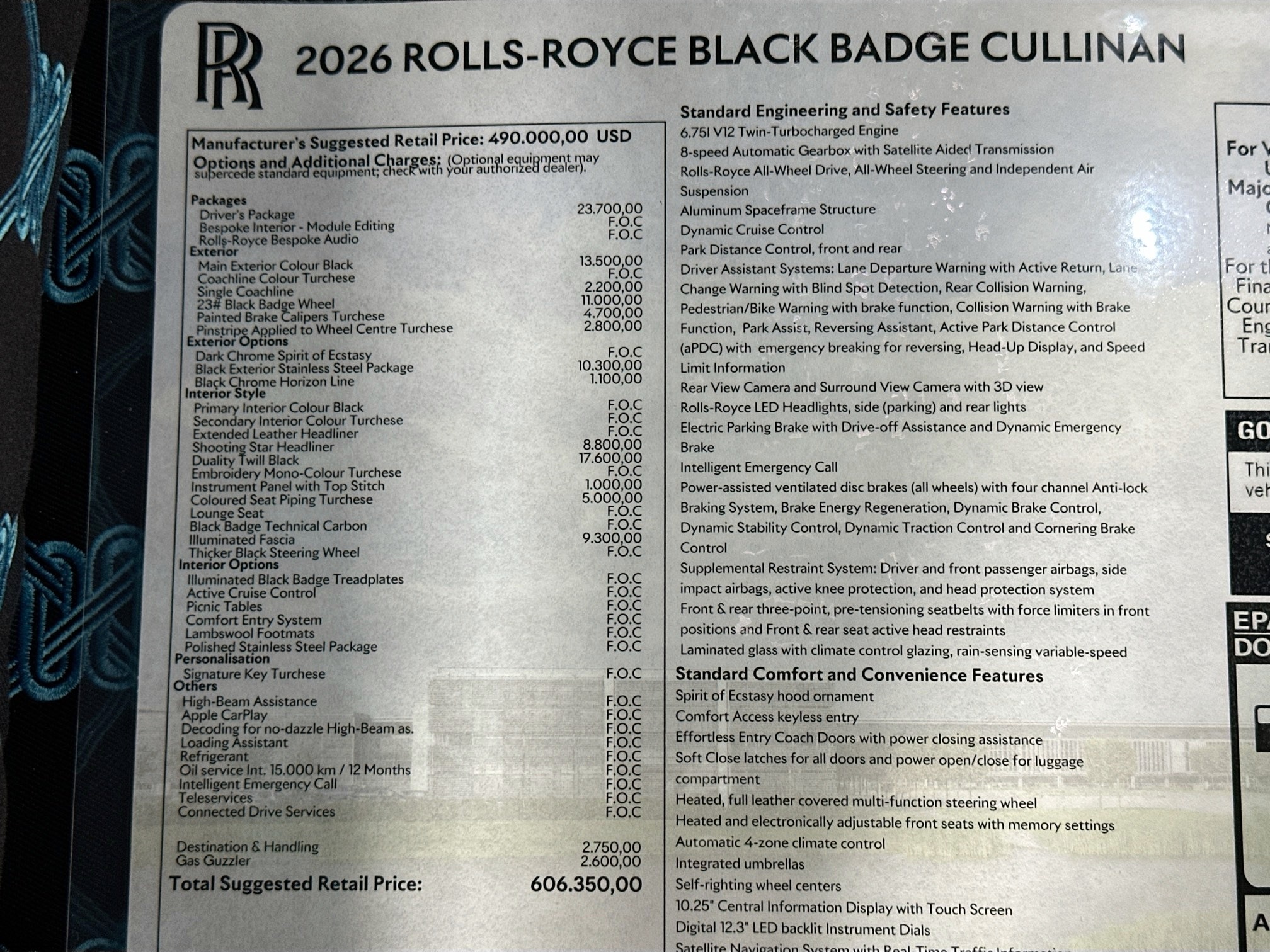 new 2026 Rolls-Royce Cullinan car, priced at $606,350