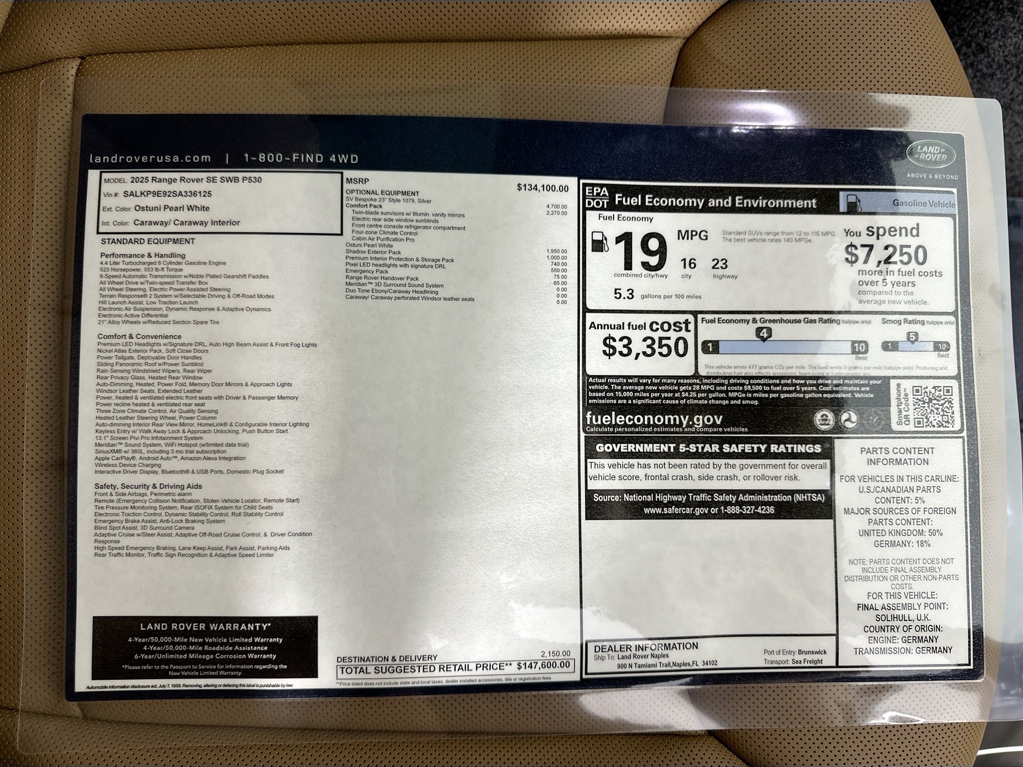 new 2025 Land Rover Range Rover car, priced at $147,600