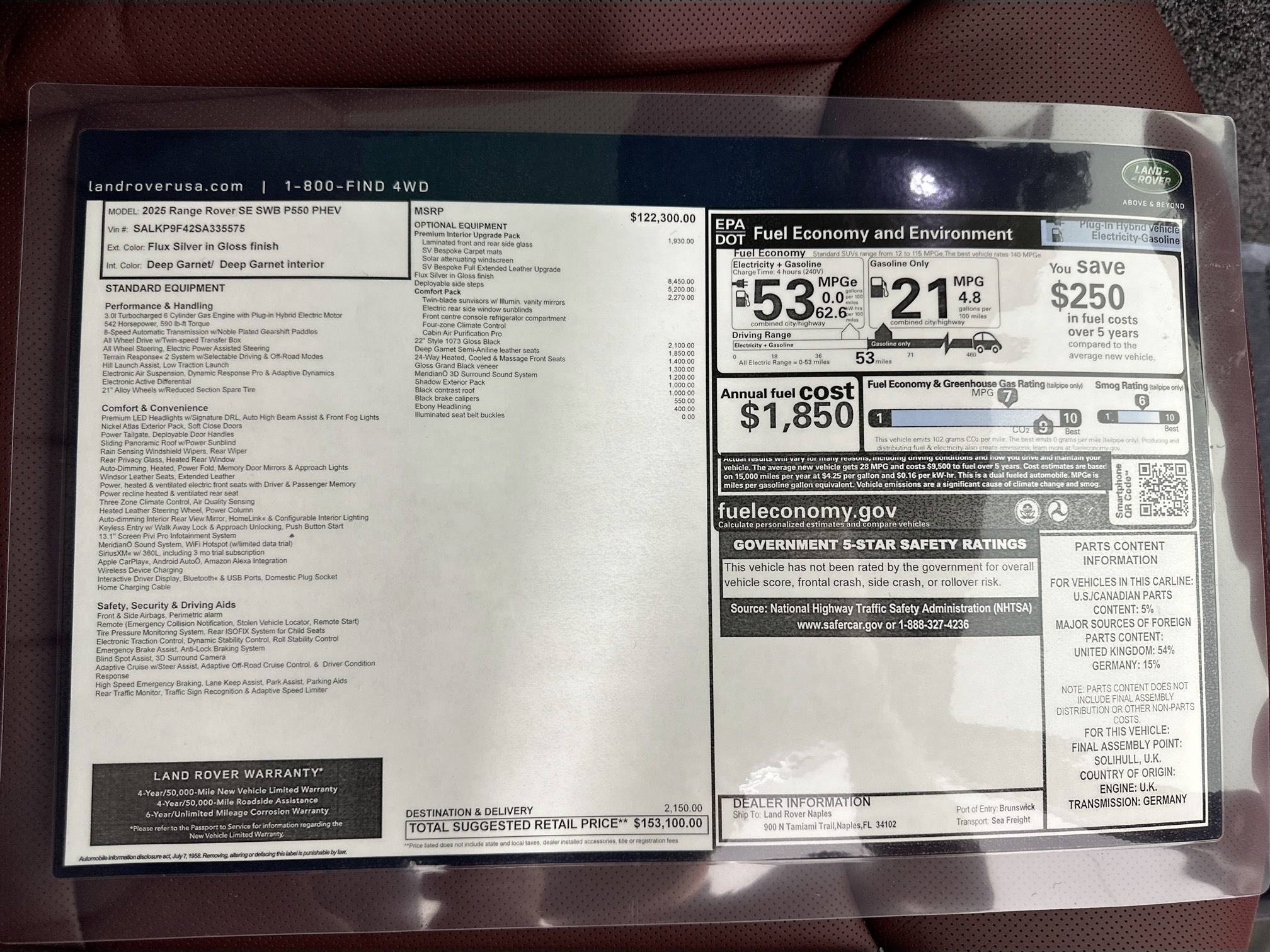 new 2025 Land Rover Range Rover Plug-In Hybrid car, priced at $153,100