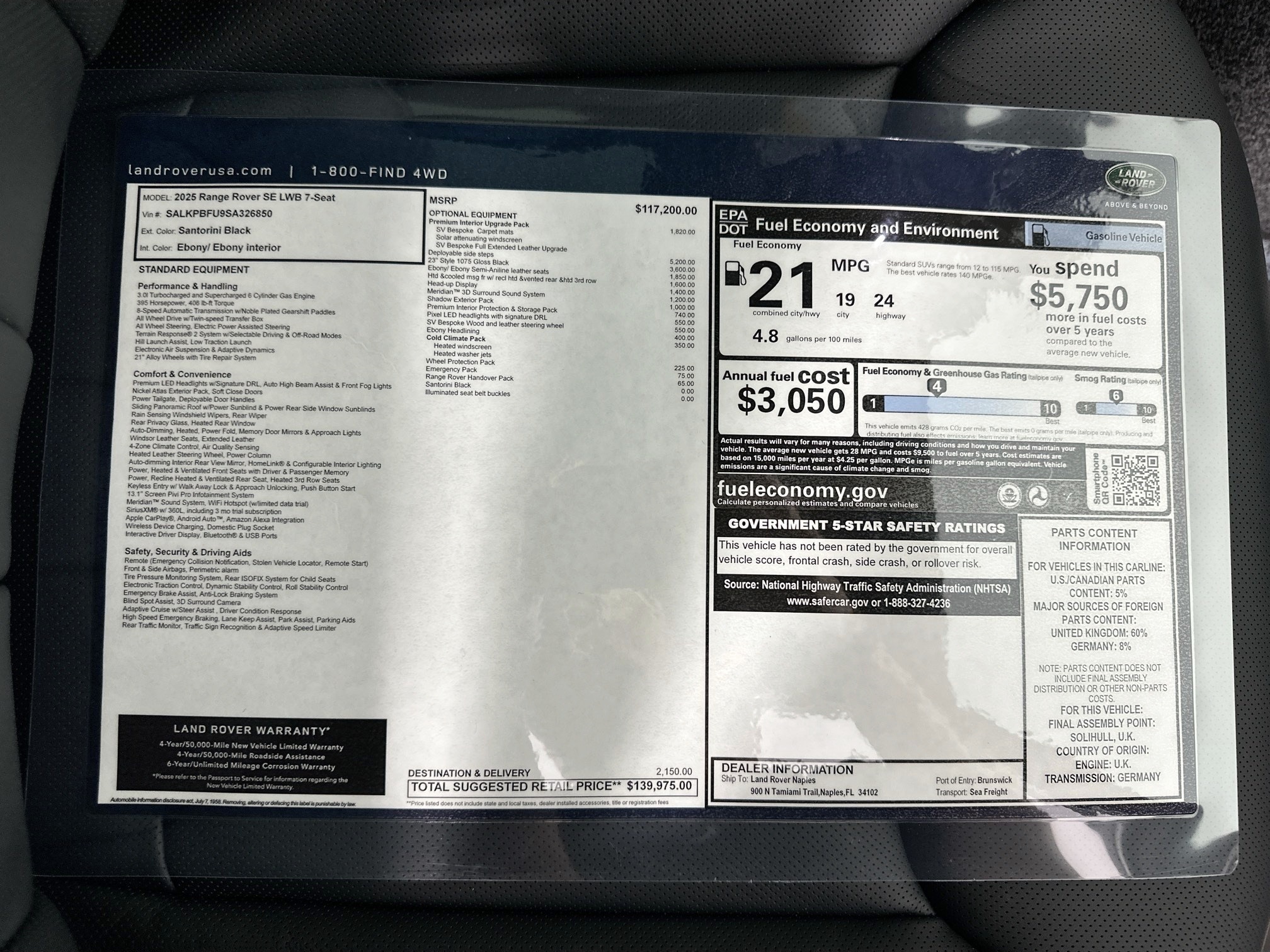 new 2025 Land Rover Range Rover car, priced at $139,975
