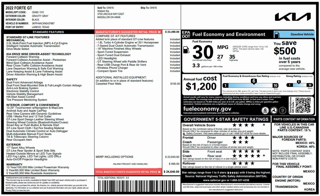used 2022 Kia Forte car, priced at $17,400