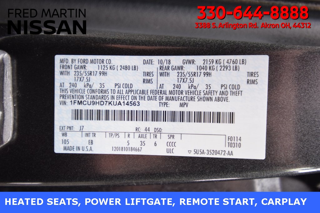 used 2019 Ford Escape car, priced at $18,143