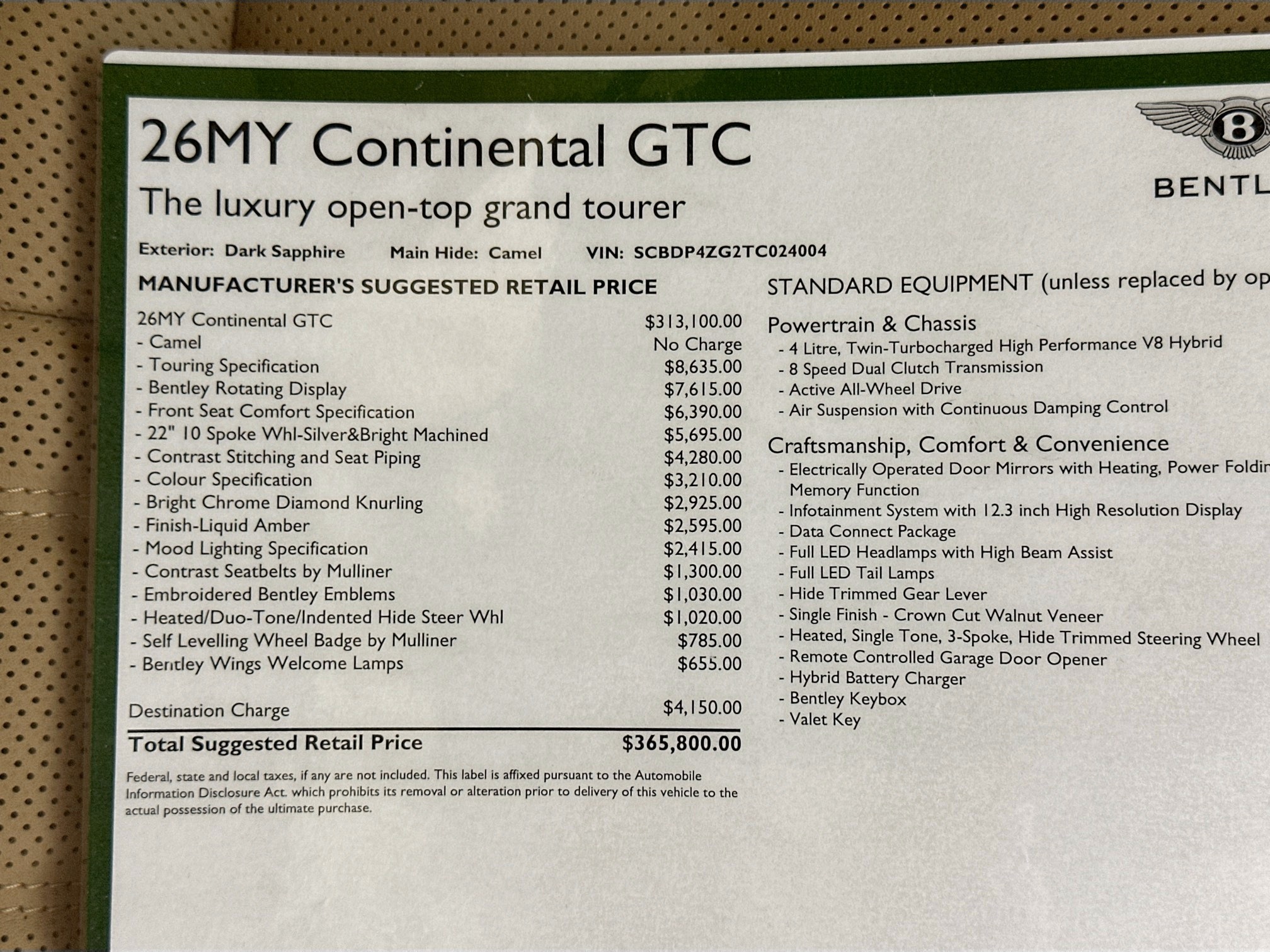 new 2026 Bentley Continental GTC car