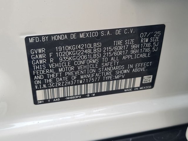 new 2026 Honda HR-V car, priced at $28,155