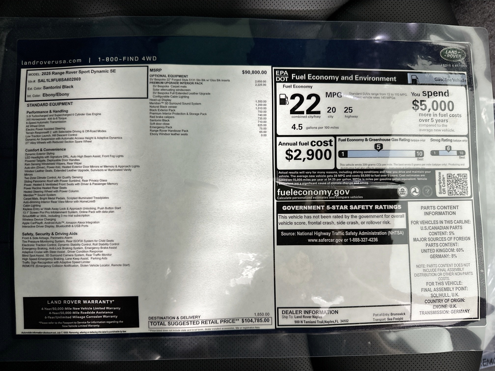 new 2025 Land Rover Range Rover Sport car, priced at $104,785