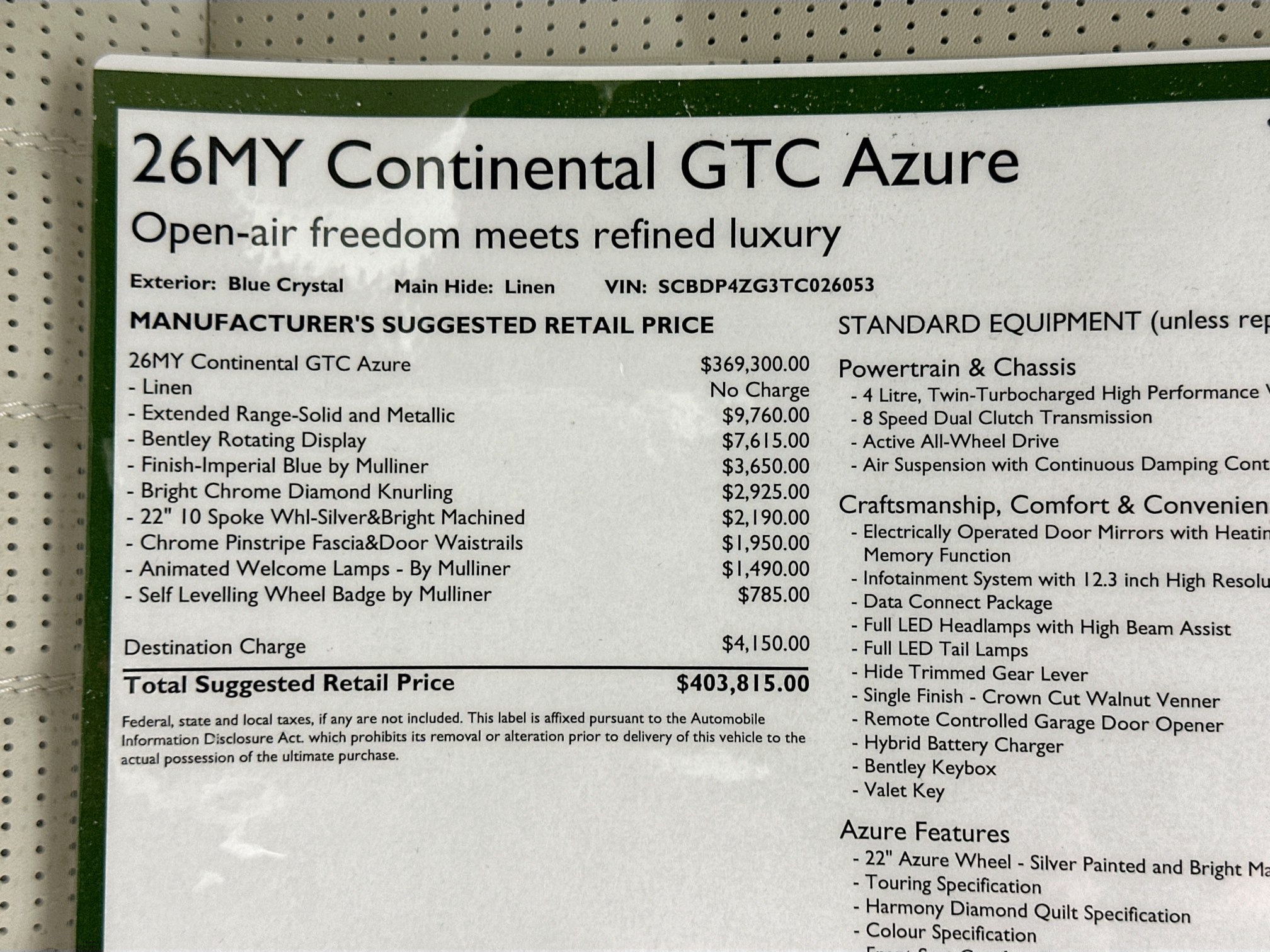 new 2026 Bentley Contiental GTC car