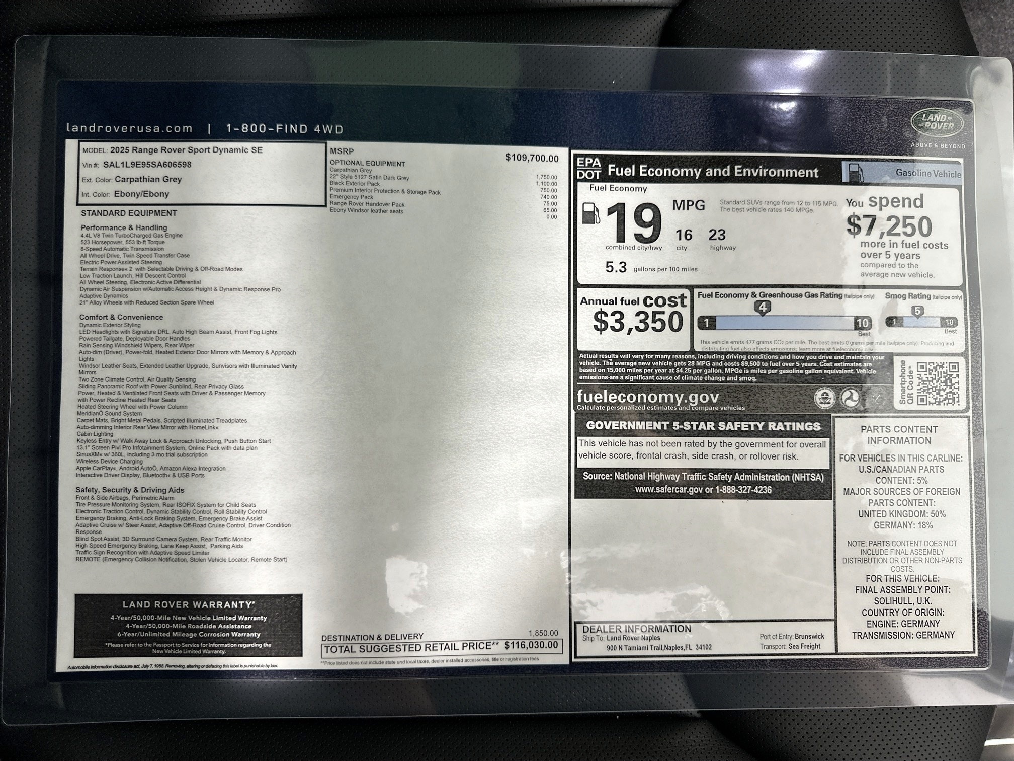 new 2025 Land Rover Range Rover Sport car, priced at $116,030
