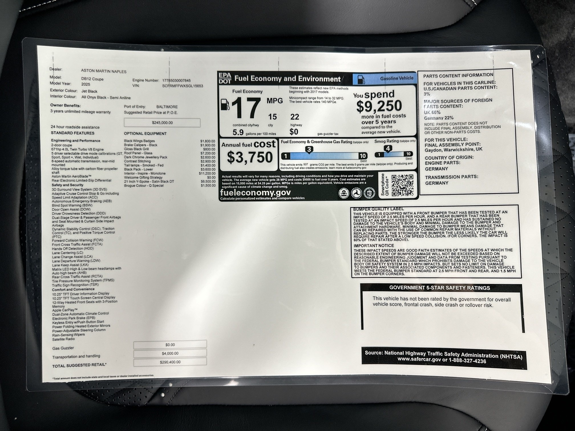 new 2025 Aston Martin DB12 Coupe car, priced at $290,400