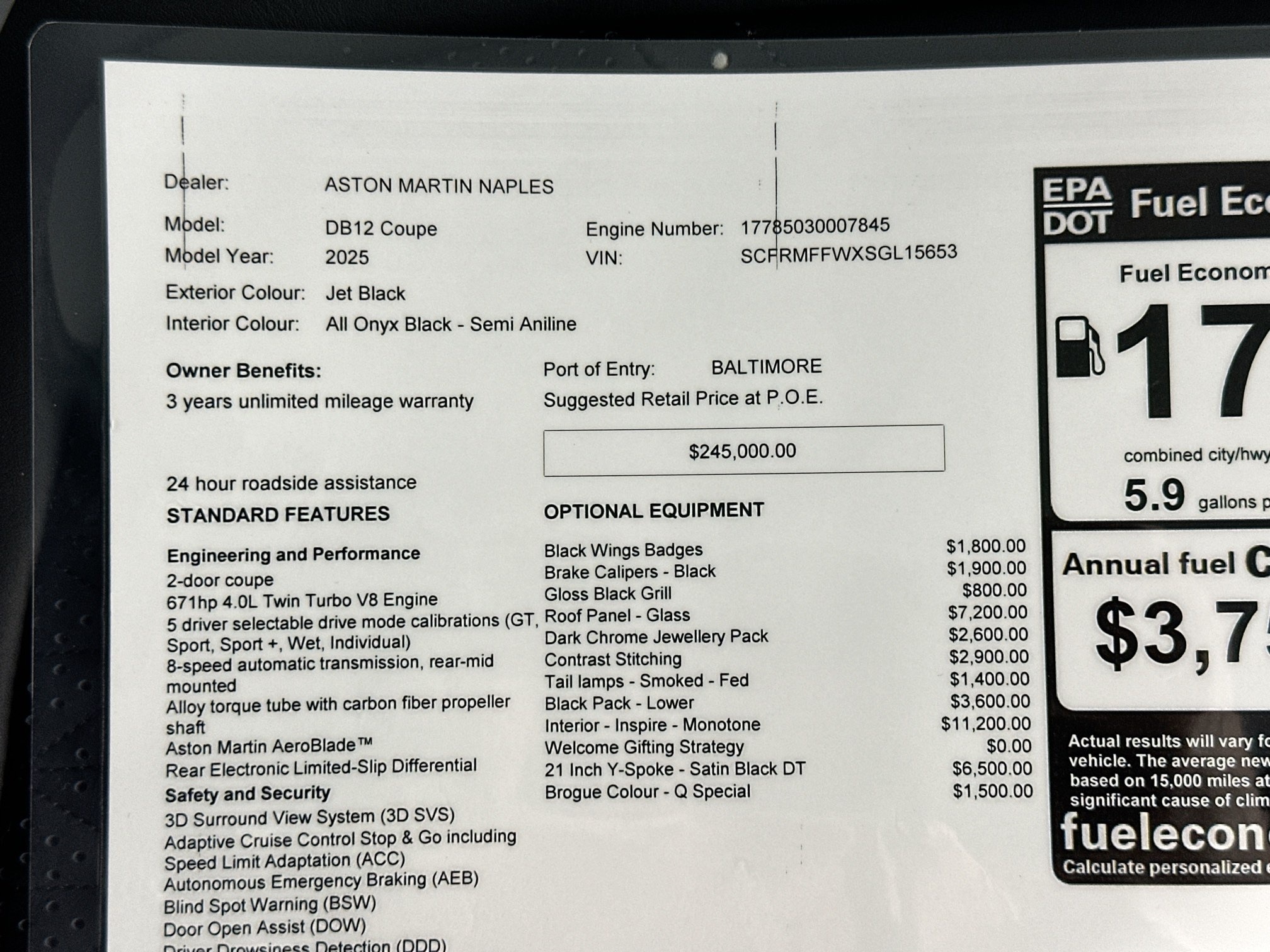 new 2025 Aston Martin DB12 Coupe car, priced at $290,400