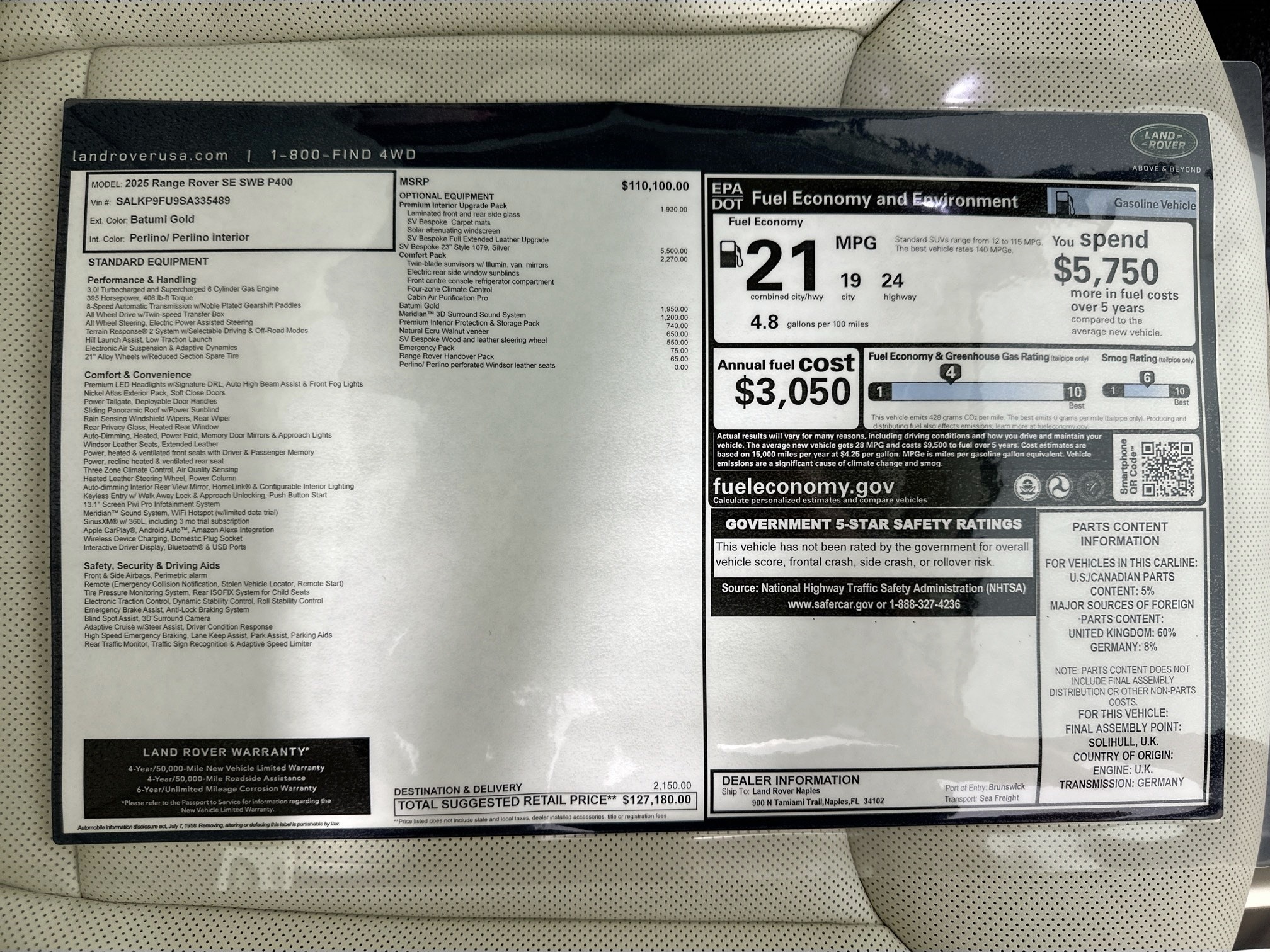 new 2025 Land Rover Range Rover car, priced at $127,180