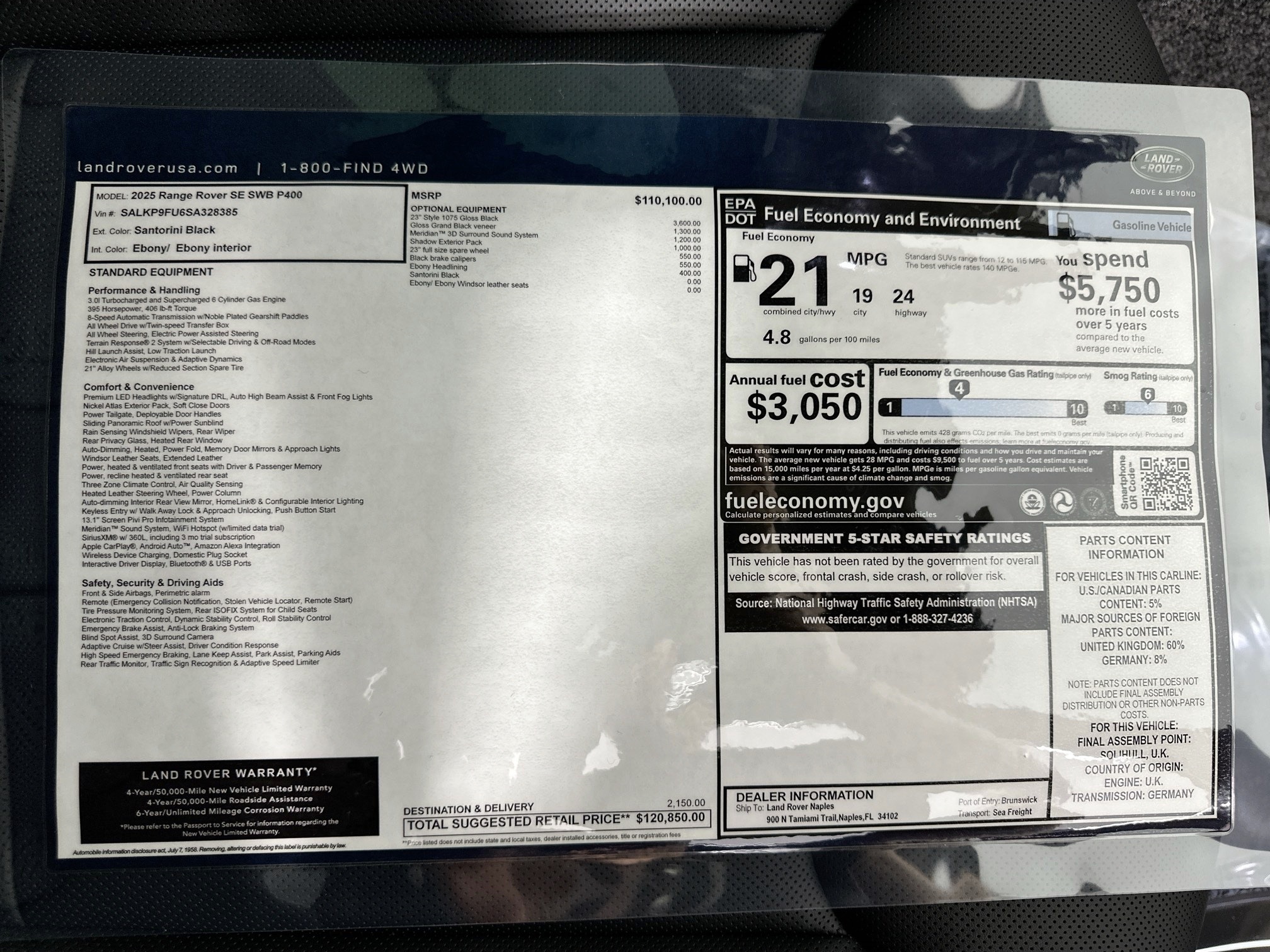 new 2025 Land Rover Range Rover car, priced at $120,850