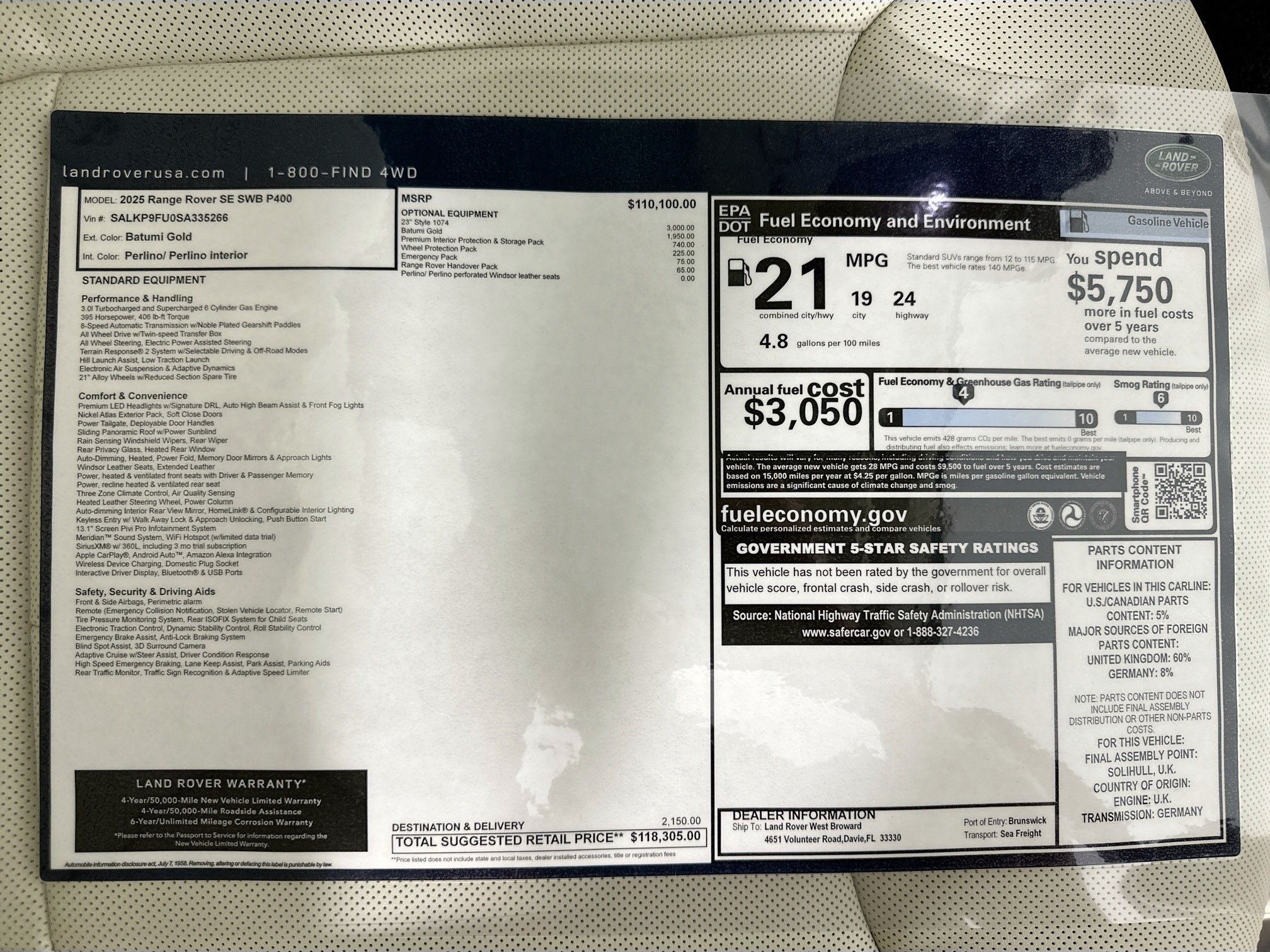 new 2025 Land Rover Range Rover car, priced at $118,305