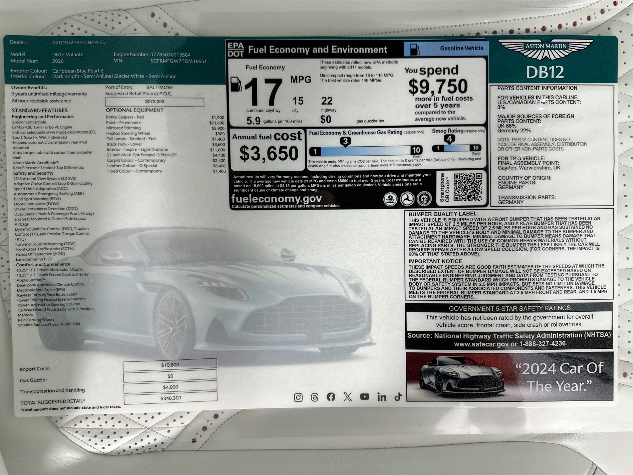 new 2026 Aston Martin DB12 Volante car, priced at $346,300