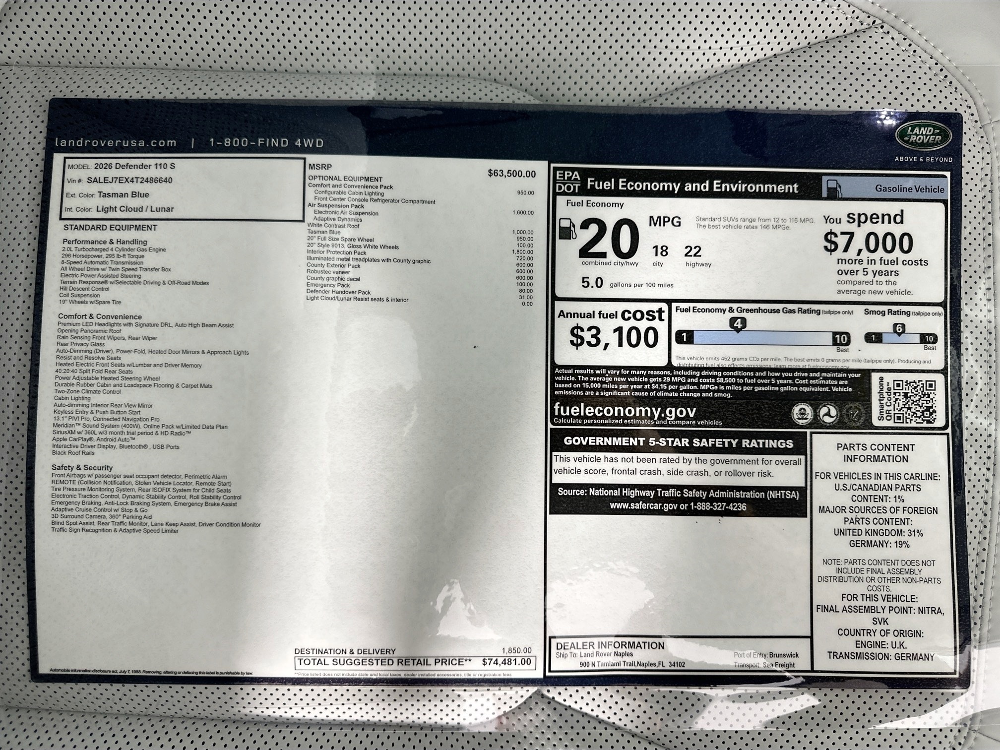 new 2026 Land Rover Defender 110 car, priced at $74,481