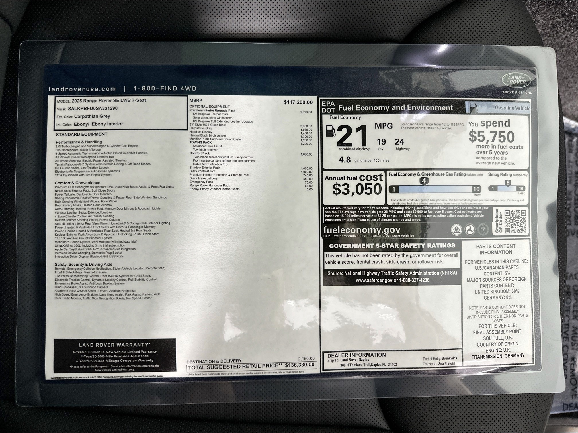 new 2025 Land Rover Range Rover car, priced at $136,330