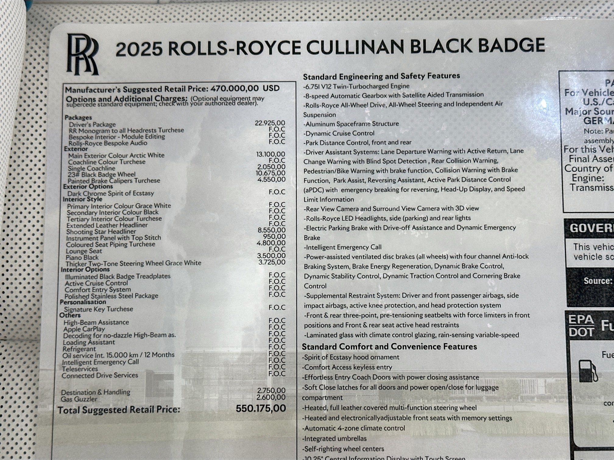new 2025 Rolls-Royce Cullinan car, priced at $550,175