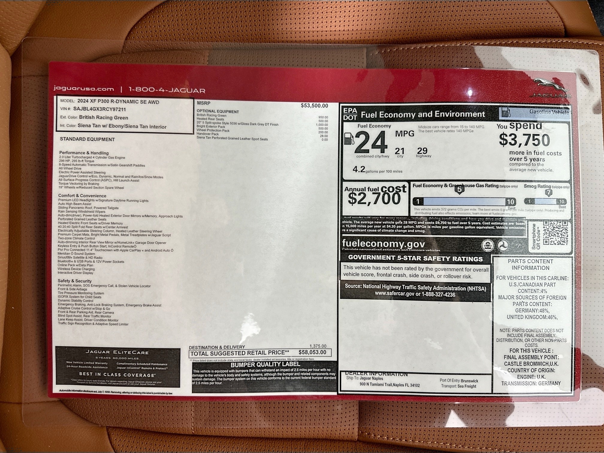 new 2024 Jaguar XF car, priced at $58,053