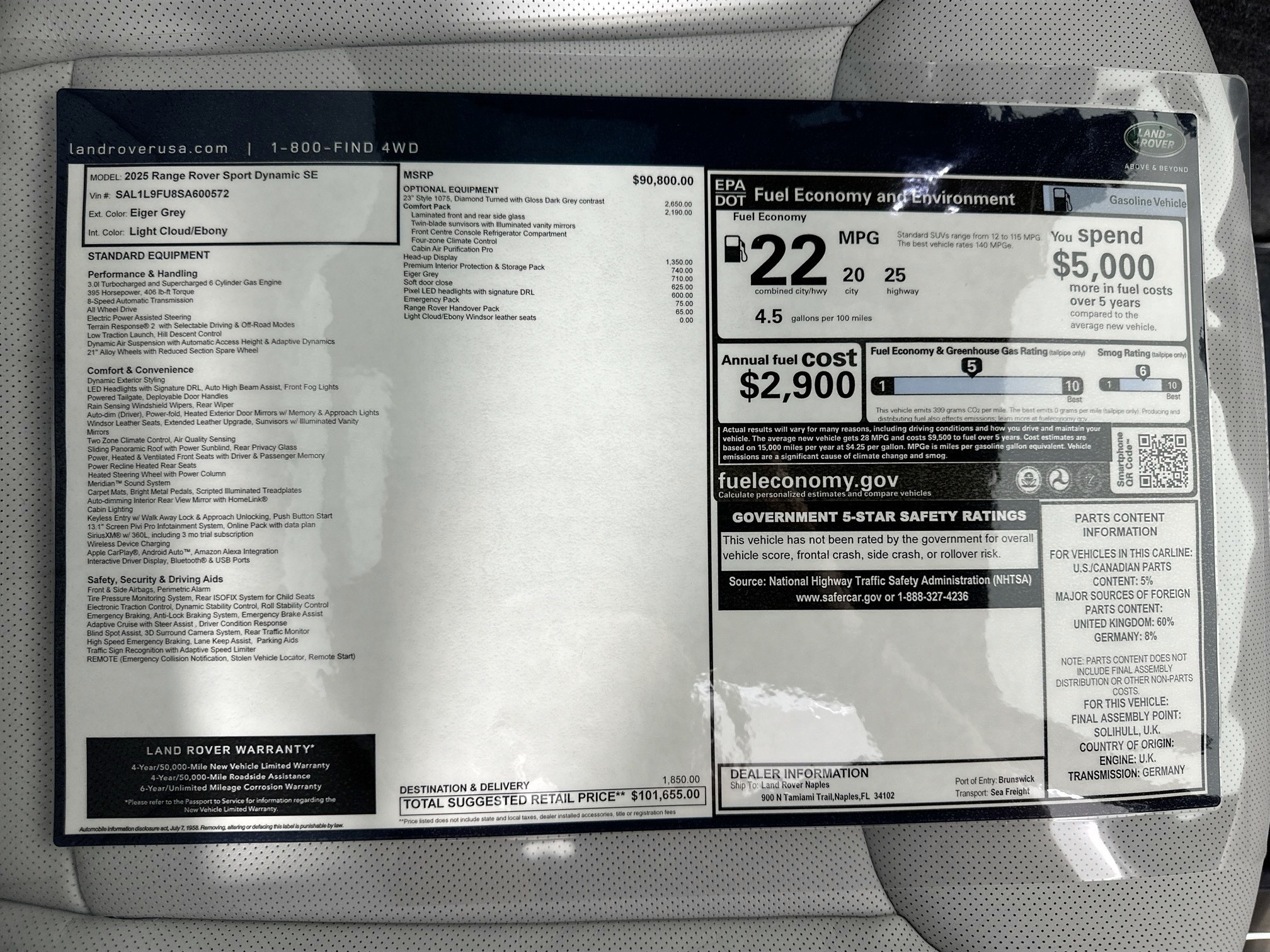 new 2025 Land Rover Range Rover Sport car, priced at $101,655