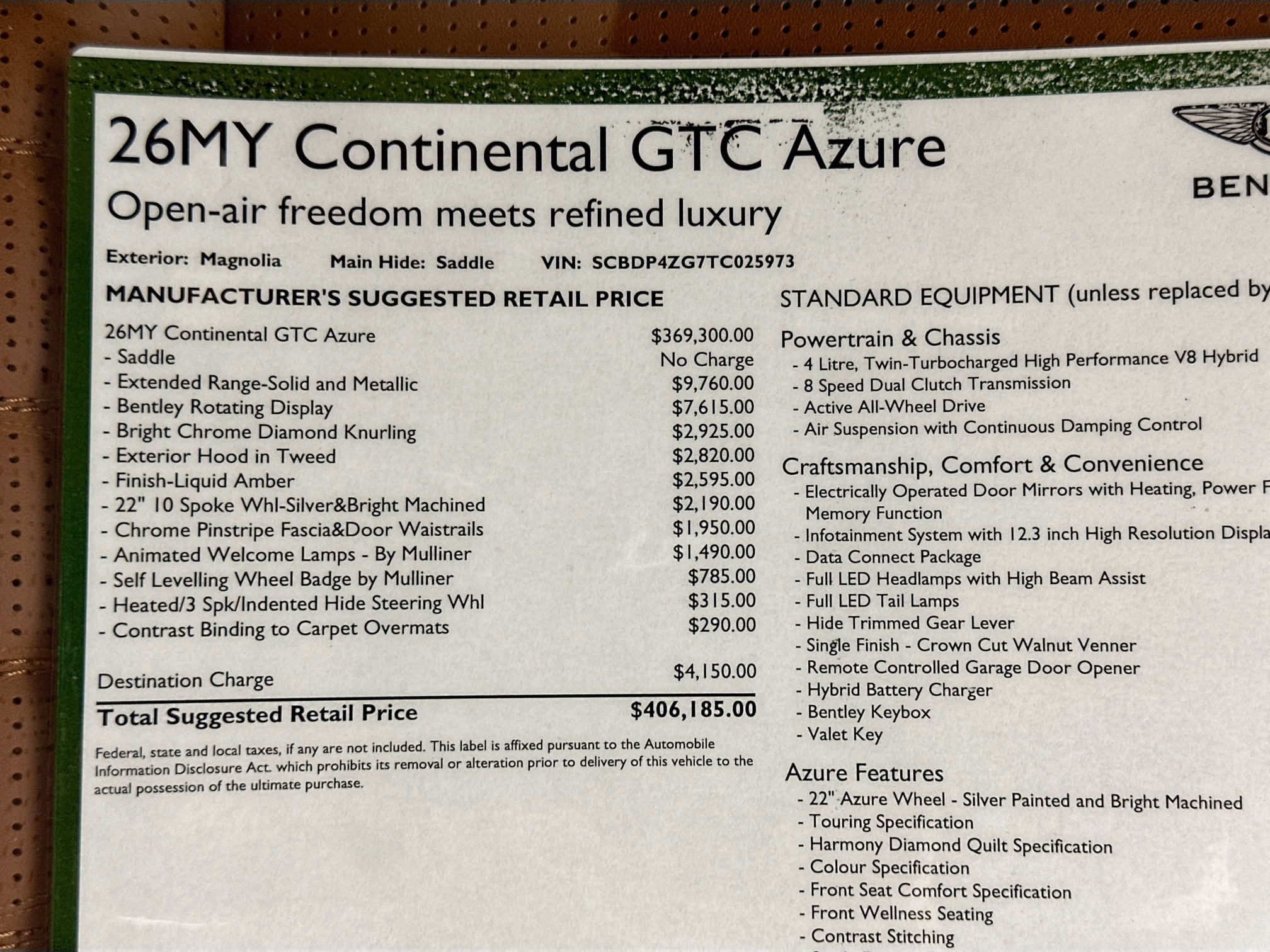 new 2026 Bentley Continental GTC car