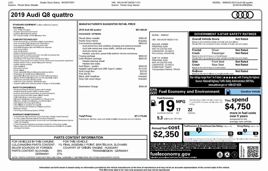 used 2019 Audi Q8 car, priced at $26,994