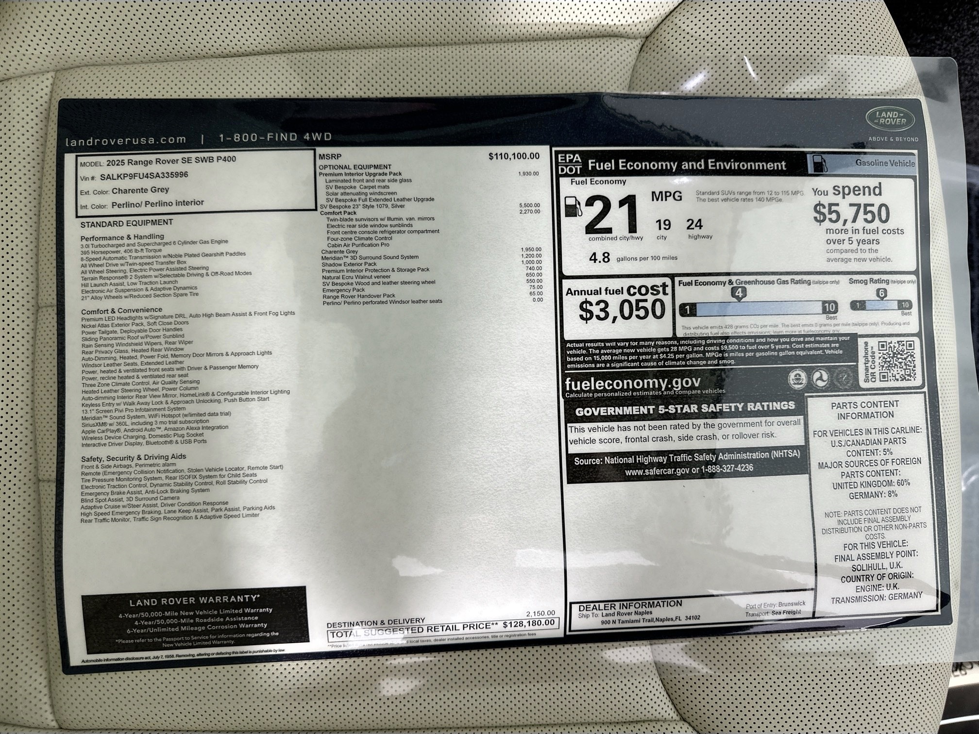 new 2025 Land Rover Range Rover car, priced at $128,180