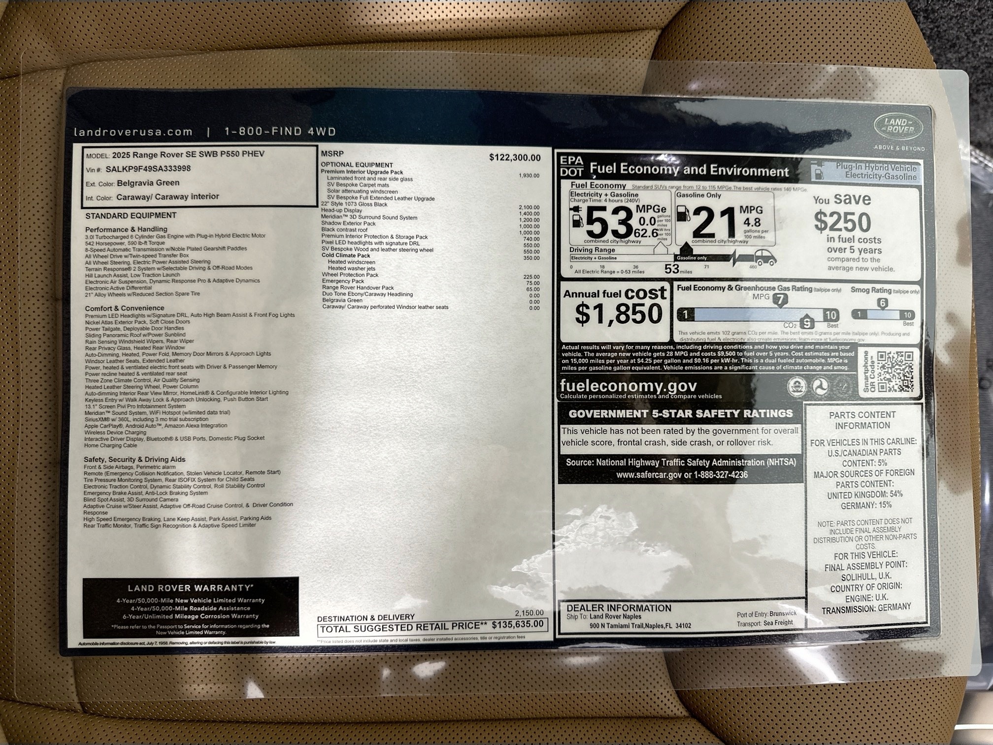 new 2025 Land Rover Range Rover Plug-In Hybrid car, priced at $135,635