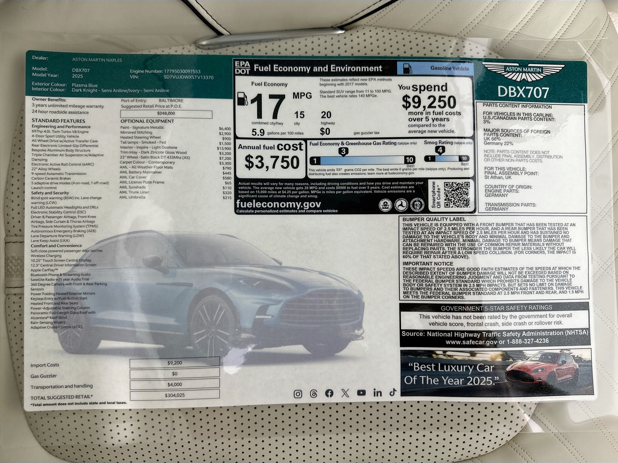 new 2025 Aston Martin DBX 707 car, priced at $304,025