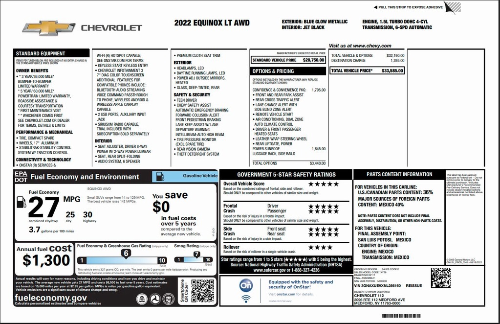 used 2022 Chevrolet Equinox car, priced at $22,500